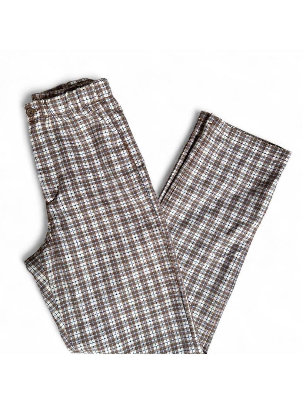 Brandy Melville John Galt Tilden Plaid Trousers Brown XS S Dark Academia Y2K
